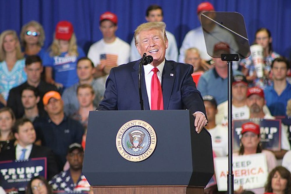 Then-president Donald Trump at a 2019 rally in Fayetteville, North Carolina.