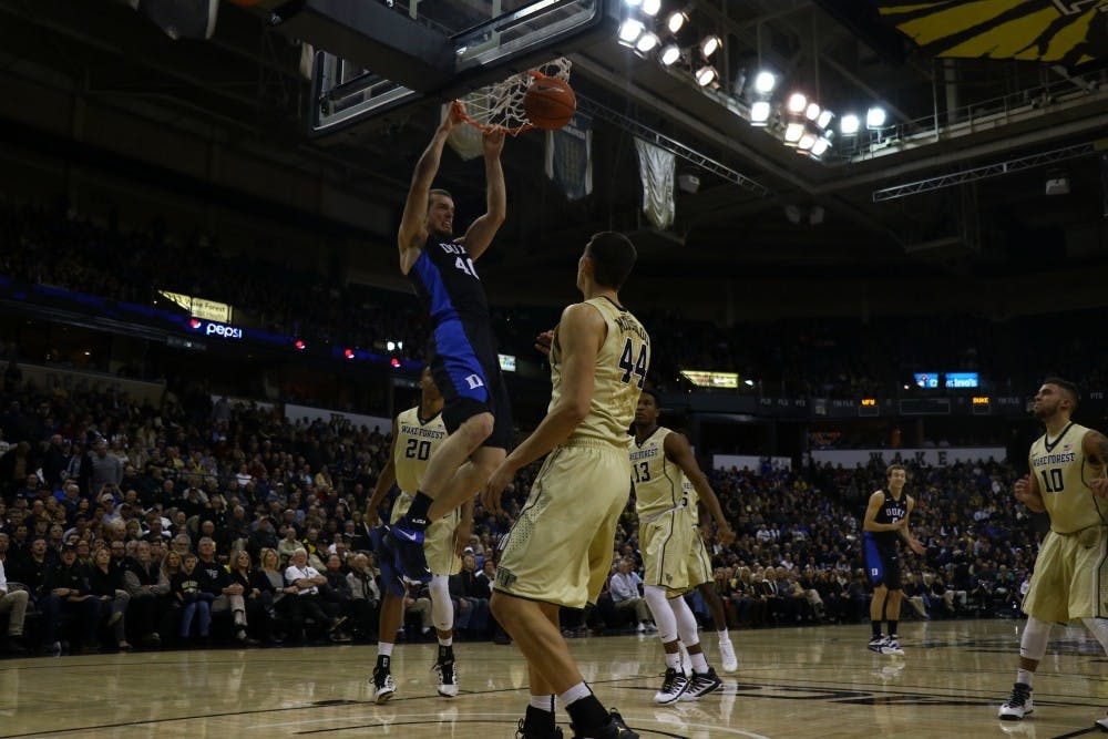 <p>Center Marshall Plumlee dunked repeatedly in the second half en route to a career-best 18 points as the Blue Devils held off an upset-minded Wake Forest squad on the road Wednesday.</p>