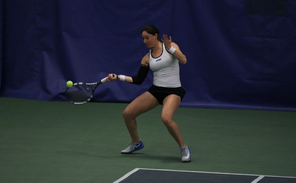 Rachel Kahan and the Blue Devils swept Pittsburgh 7-0 but fell 4-3 to Georgia Tech Sunday.