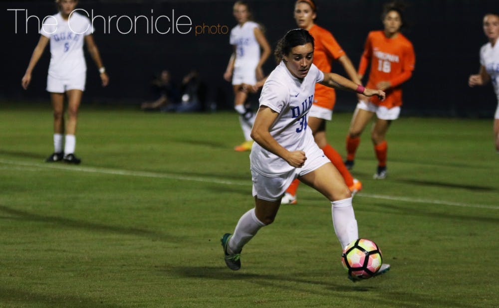 <p>Senior Christina Gibbons had Duke’s best scoring chance in the 85th minute but sent a wide-open shot over the goal.</p>