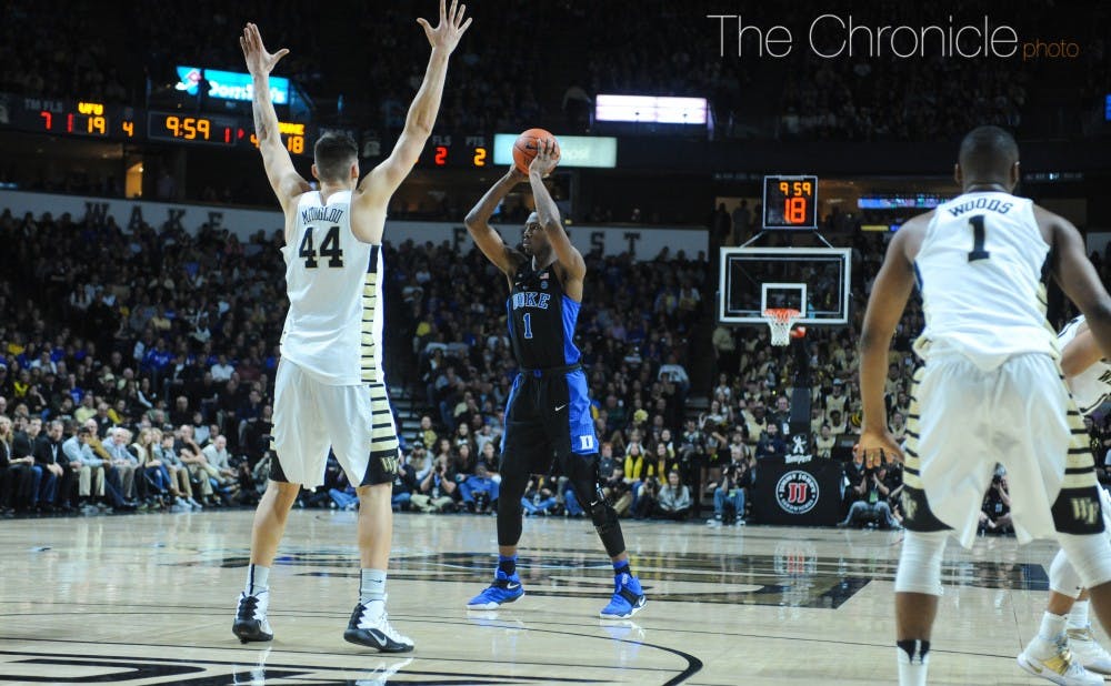 <p>Duke ended its slide down the conference standings with a dramatic comeback win at Wake Forest Saturday.</p>