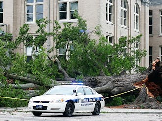 A tree fell in front of the West Duke Building.