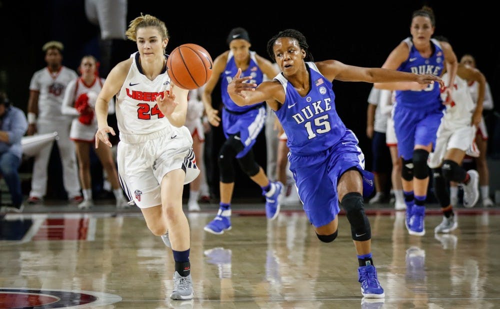 Sophomore point guard Kyra Lambert scored nine early points to help the Blue Devils withstand an early Liberty run.
