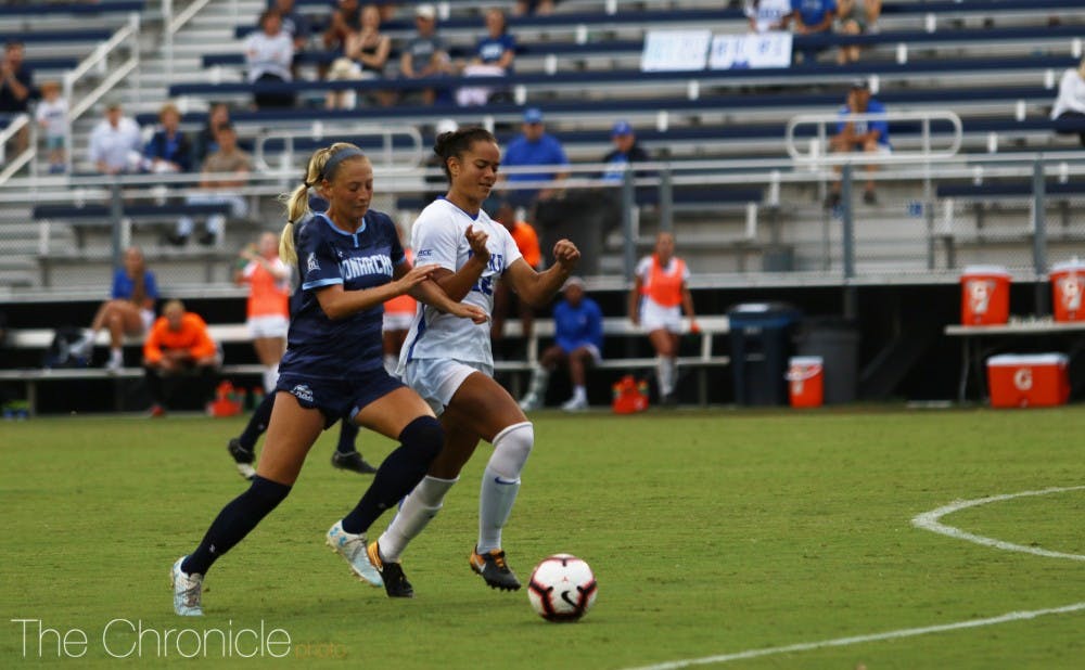 <p>Kayla McCoy scored Duke's lone goal last weekend and scored both of the Blue Devils' goals when they faced Syracuse in 2017.</p>