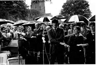 Students join hands on the quad during the Silent Vigil in 1968. | Courtesy of Duke University Archives. 