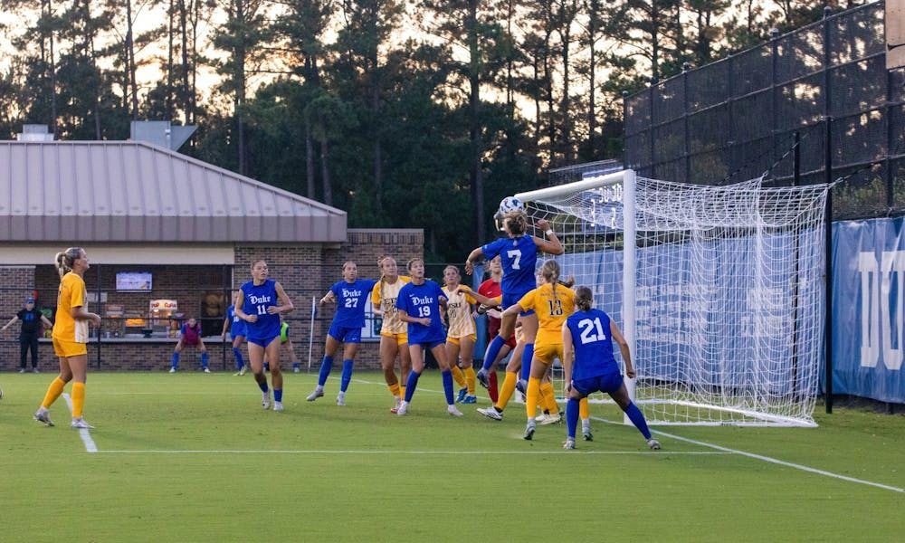 Cameron Roller caught Carina Lageyre's corner kick and headed it into the goal, putting Duke up 4-0. 