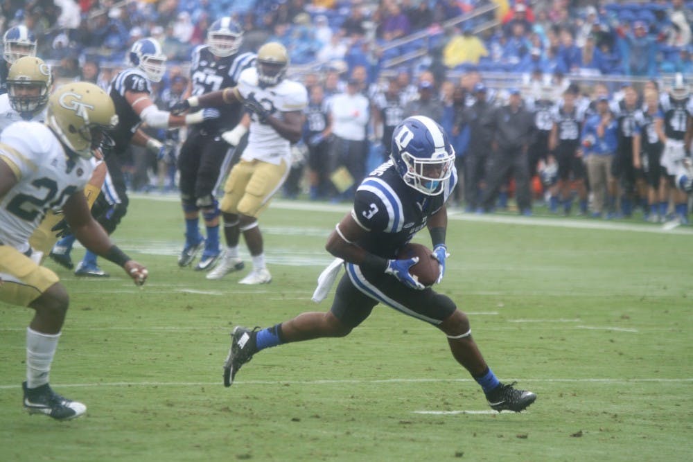 Freshman wide receiver T.J. Rahming hauled in an 11-yard touchdown pass in the first quarter to help Duke build a 19-10 halftime lead against No. 20 Georgia Tech.