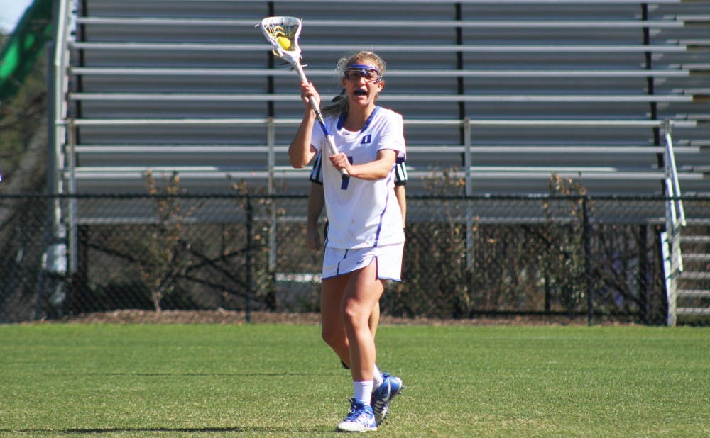 <p>Senior Maddy Acton netted a hat trick Sunday as No. 12 Duke beat No. 16 Pennsylvania.</p>