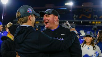 Mike Elko was all smiles after closing his first year in Durham with a bowl victory, becoming the first Duke head coach to do so.
