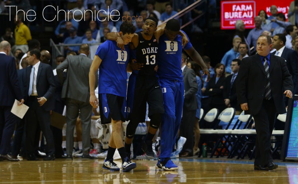 <p>Junior Matt Jones suffered a left ankle injury with 7:43 left in the first half and did not return.</p>
