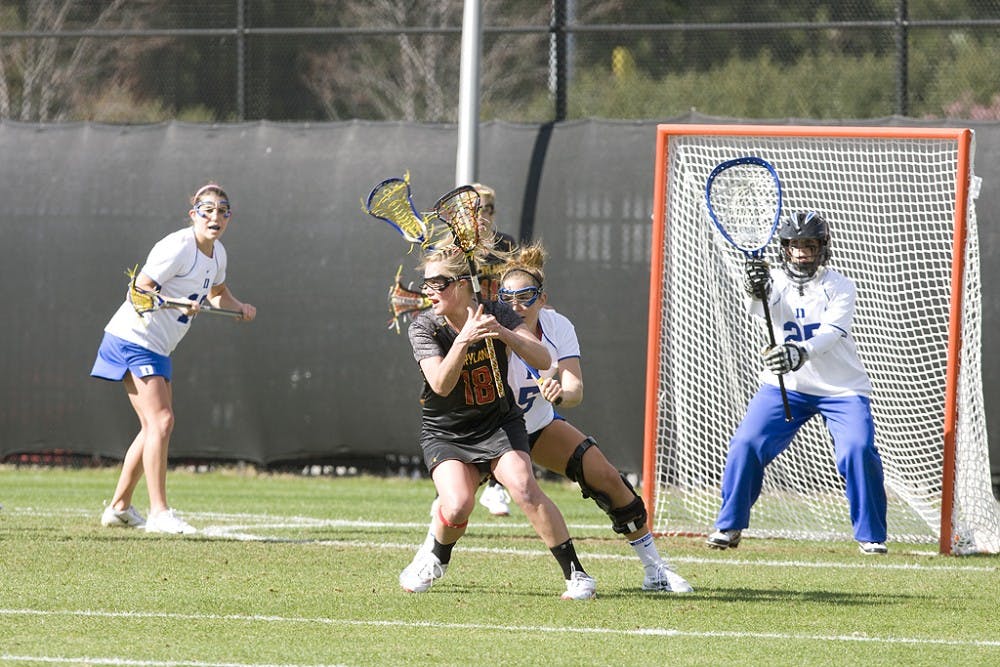 Senior Mollie Mackler recorded a season-high 18 saves in the Blue Devils’ win Saturday over Georgetown.