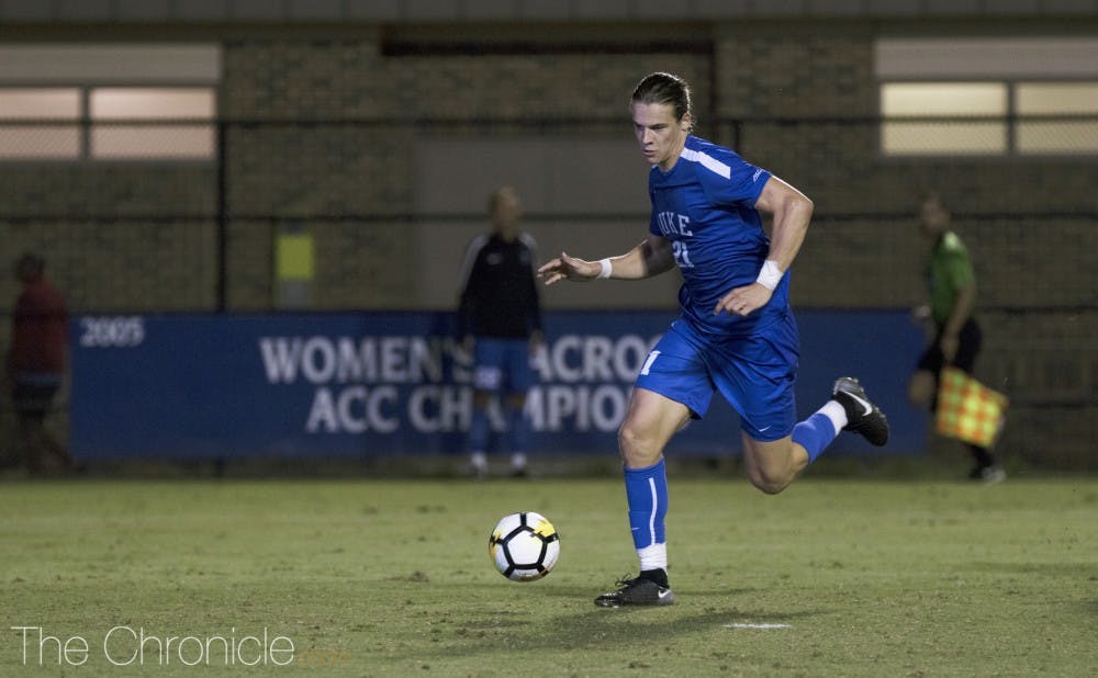 <p>Senior Markus Fjortoft is the anchor for a Blue Devil defense that has fueled the team’s undefeated start.</p>