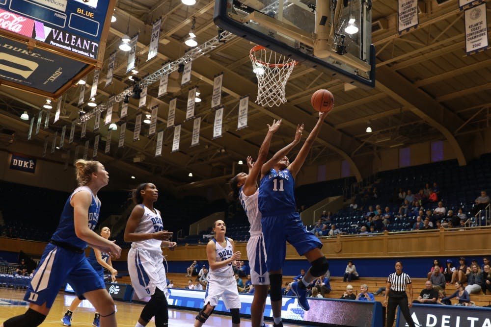 <p>Sophomore Azura Stevens led Duke attacked the rim aggressively and converted 7-of-9 attempts from the free throw line to finish with a team-high 17 points in the team's annual Blue-White scrimmage Saturday.</p>