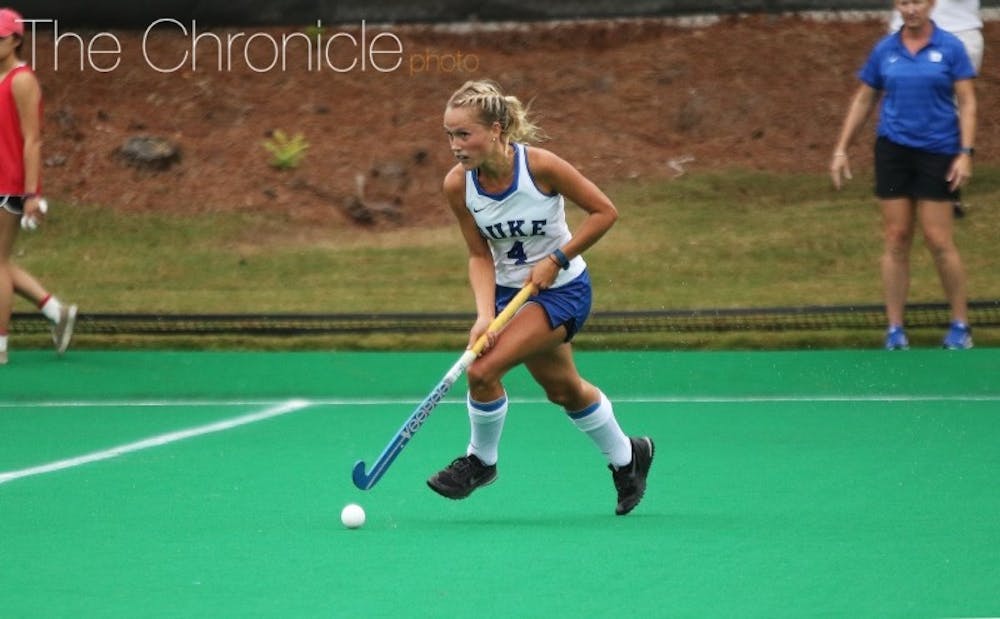 Junior Ashley Kristen scored a goal in the waning minutes of the first half of Duke's 3-0 victory against North Carolina.&nbsp;