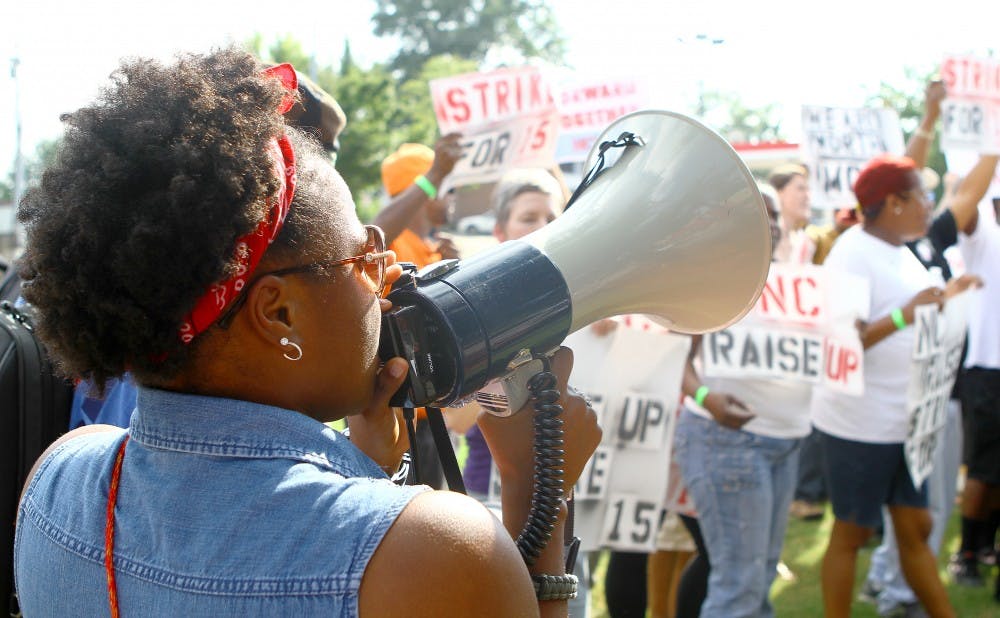 For the second consecutive year, members of the Durham community attended a protest to increase minimum wage.  The above photo was taken during the 2013 demonstration.
