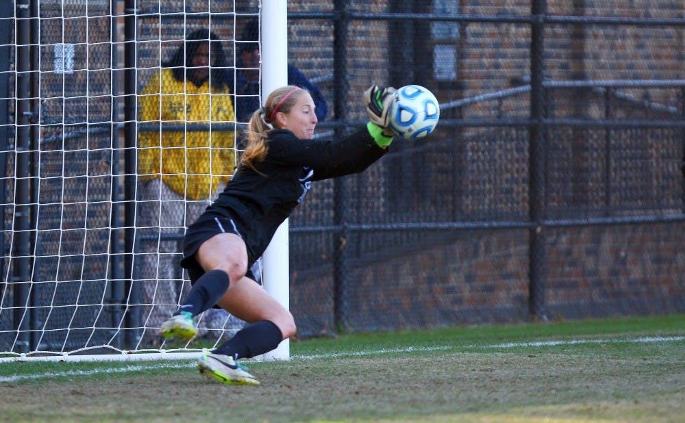 Goalkeeper Ali Kershner has been called off the bench to win two shootouts for Duke this postseason. This monster save against Arkansas set the Blue Devils up for a quarterfinal matchup with Virginia Tech.