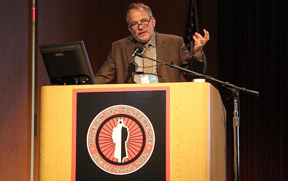 Author and journalist Max Holland speaks about the Watergate scandal at the 8th annual Raleigh Spy Conference Thursday.