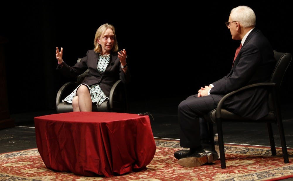 <p>Presidential historian Doris Kearns Goodwin discussed the challenges faced by some of the United States' most beloved presidents Thursday evening with David Rubenstein, chair of the University's Board of Trustees.</p>