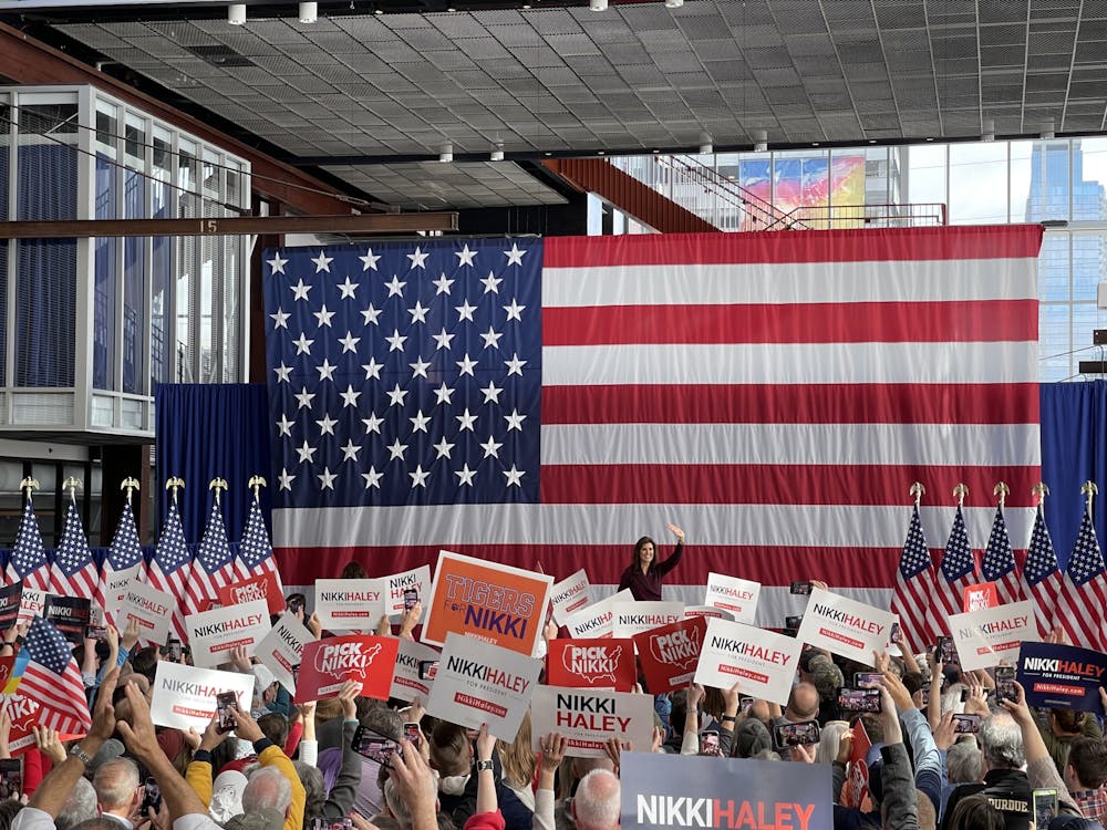 <p>Republican presidential candidate Nikki Haley speaks to supporters at Union Hall in Raleigh, N.C.</p>