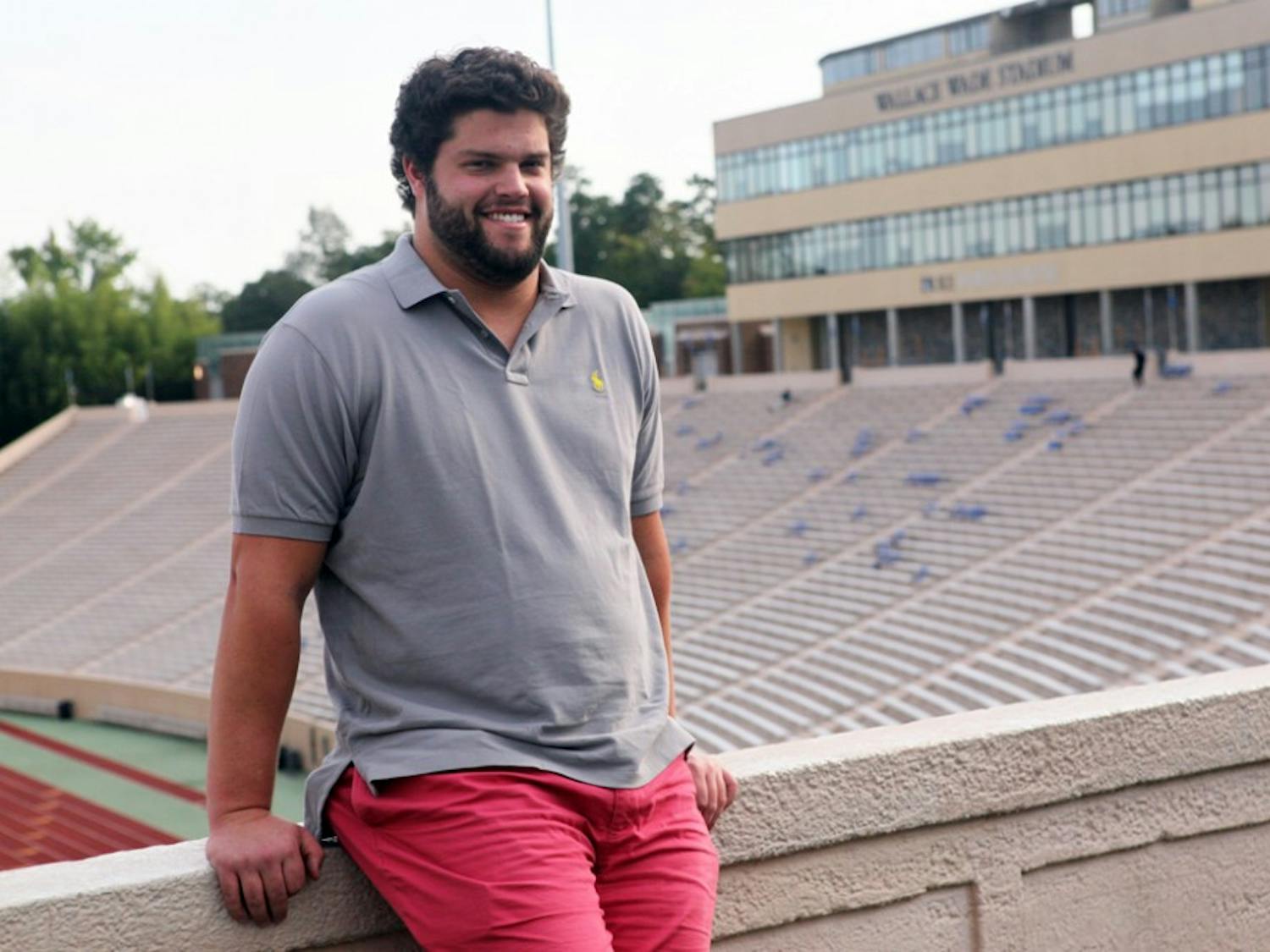Senior Conor Irwin is conducting research on medial collateral ligament injuries, often sustained by offensive linemen—the position Irwin plays on the Duke football team