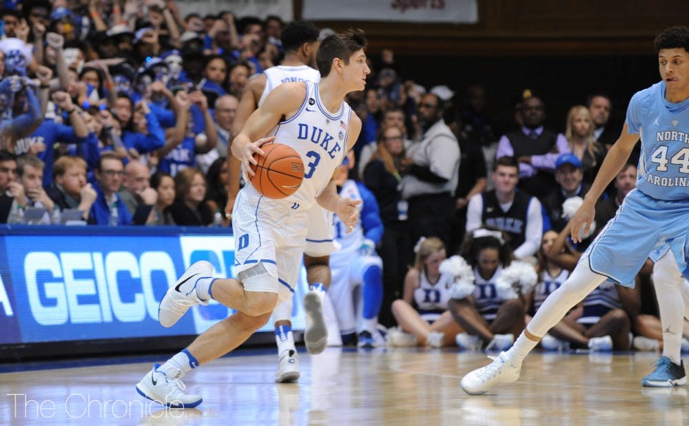 <p>Grayson Allen will likely need to score with Joel Berry II for Duke to come out on top Thursday.</p>
