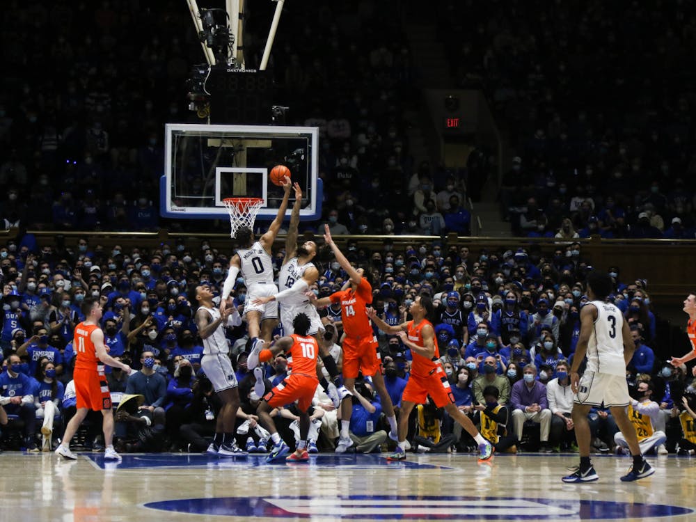 <p>Wendell Moore Jr. was one of four Blue Devils to score exactly 15 points, including two on this sky-high putback dunk.</p>