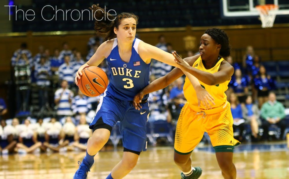 <p>Freshman Angela Salvadores scored nine points and dished out five assists in her debut Sunday at Cameron Indoor Stadium.</p>