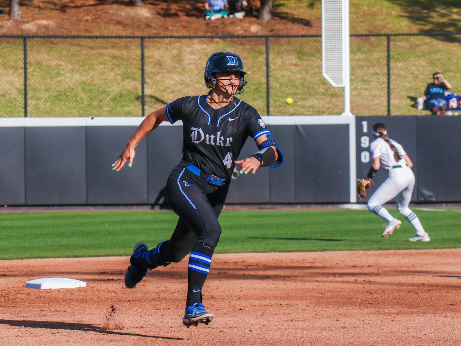 Ana Gold rounds the bases during Duke's midweek win against Charlotte.