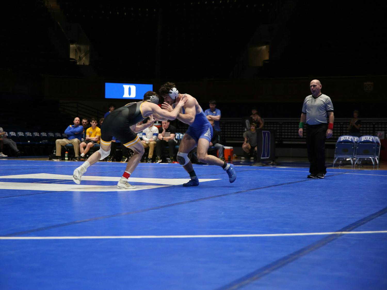 Gaetano Console grapples with a Pittsburgh wrestler in a Feb. 2 meet.