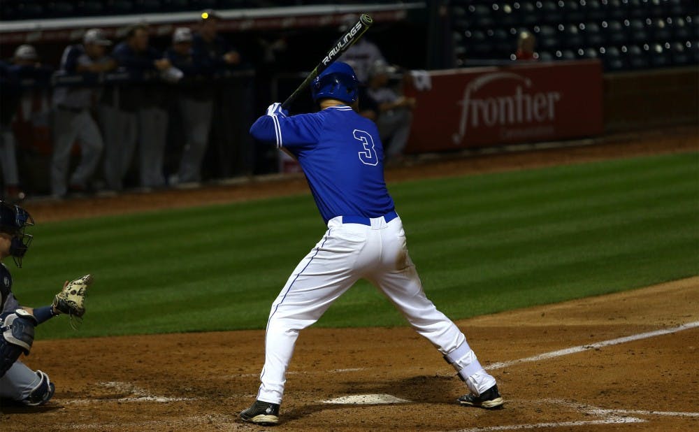 <p>Sophomore Justin Bellinger went 3-for-4 at the plate and delivered a key two-run single in the pivotal sixth inning to help Duke defeat Liberty 6-1 Tuesday.</p>