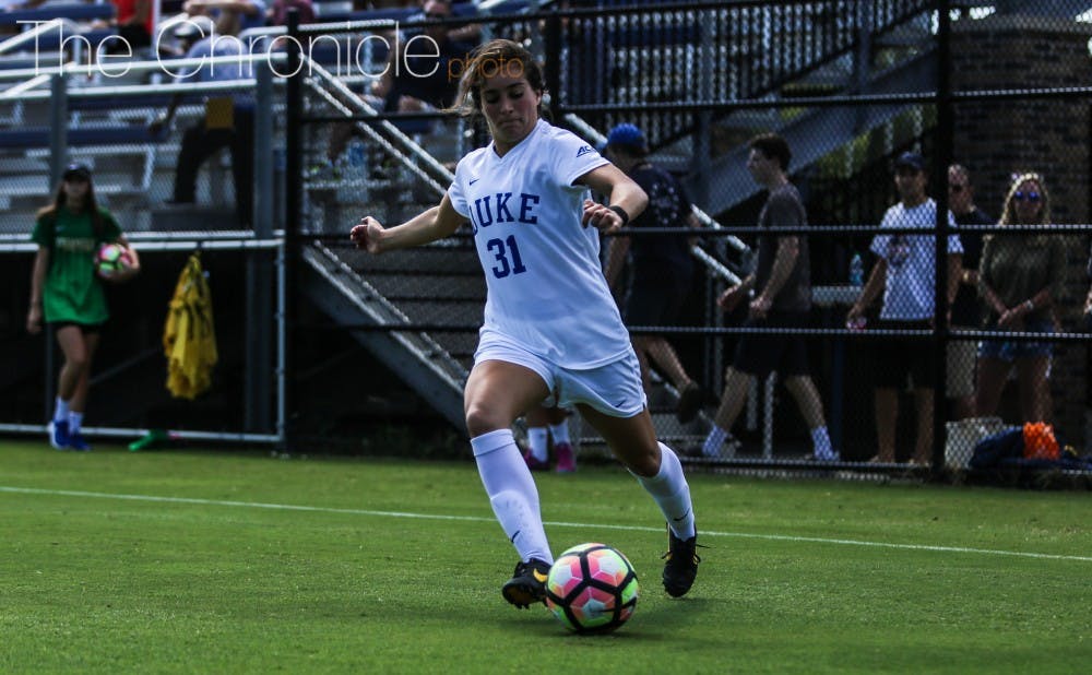 <p>Senior co-captain Christina Gibbons found freshman Ella Stevens with a cross sent from the left sideline to put Duke ahead in the 32nd minute.</p>