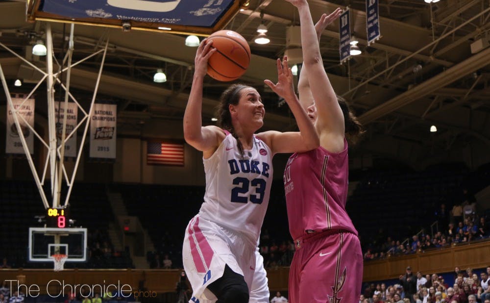 <p>Rebecca Greenwell will likely play her last game at Cameron Indoor Stadium against her archrival Sunday.</p>