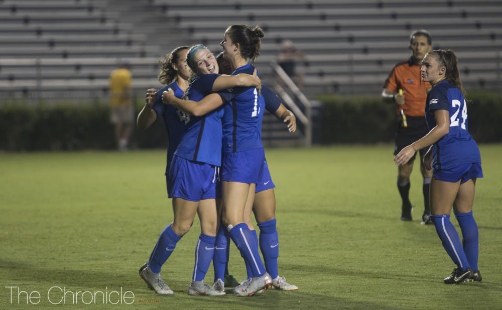 <p>Ella Stevens' goal opened up the Blue Devils' ledger Thursday night as they rolled to second straight victory.</p>