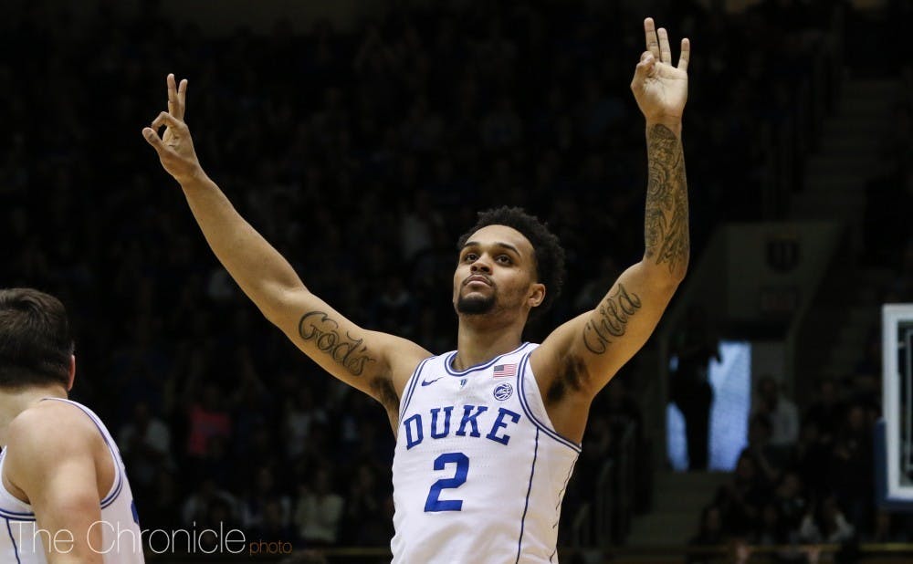 Although he nearly missed the game due to an illness, Gary Trent Jr. knocked down six 3-pointers to help spread the floor for Duke.