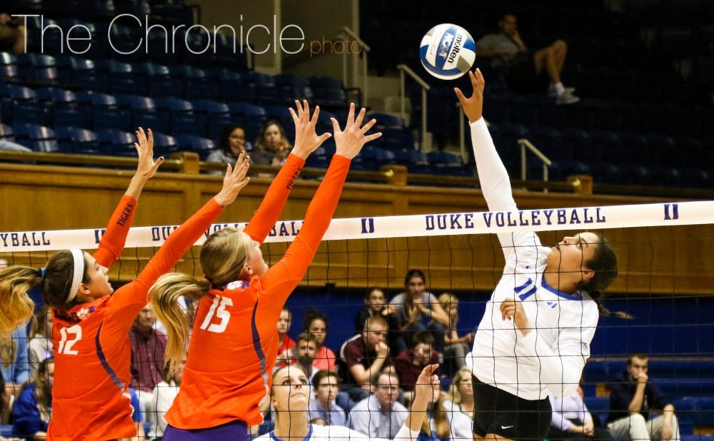 Senior Jordan Tucker finished with 13 kills as the Blue Devils swept Clemson for their sixth consecutive victory.&nbsp;