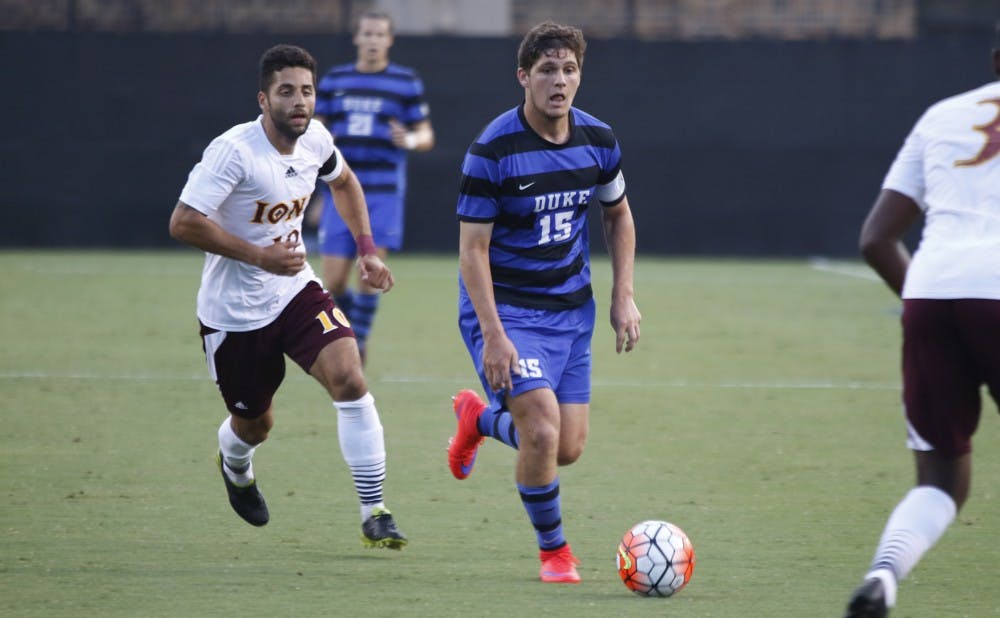 Midfielder Zach Mathers assisted on both goals in Duke’s 2-1 victory Saturday, and will look to keep up his strong play Tuesday night.