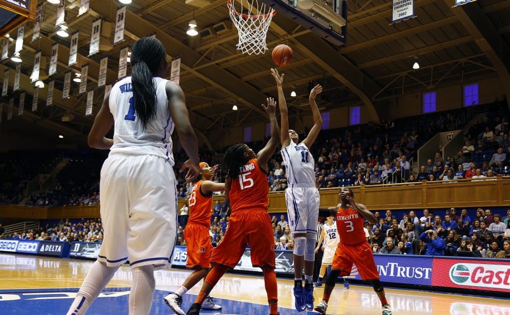 Azura Stevens and Elizabeth Williams combined for 44 points as the Blue Devils built up a 52-6 advantage in the paint.