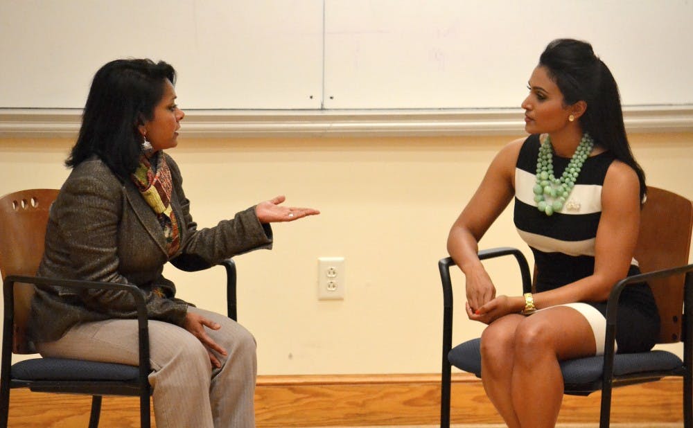 Assistant dean for academic affairs of Trinity College of Arts and Sciences led a Q and A with Nina Davuluri Thursday evening.