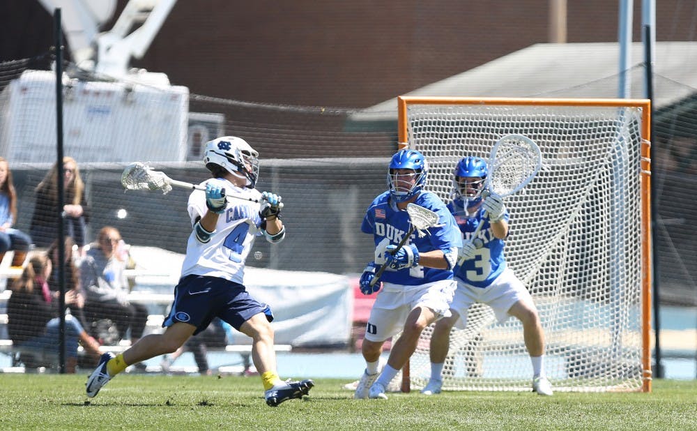 Redshirt freshman Danny Fowler made 13 saves for the Blue Devils in Sunday's 15-14 loss at North Carolina.