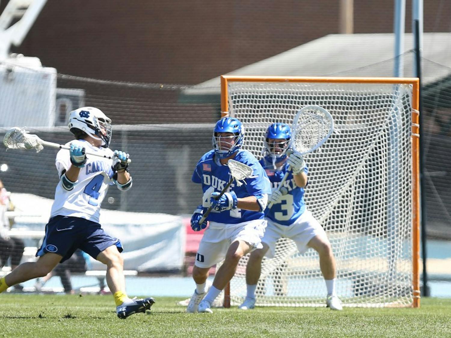 Redshirt freshman Danny Fowler made 13 saves for the Blue Devils in Sunday's 15-14 loss at North Carolina.