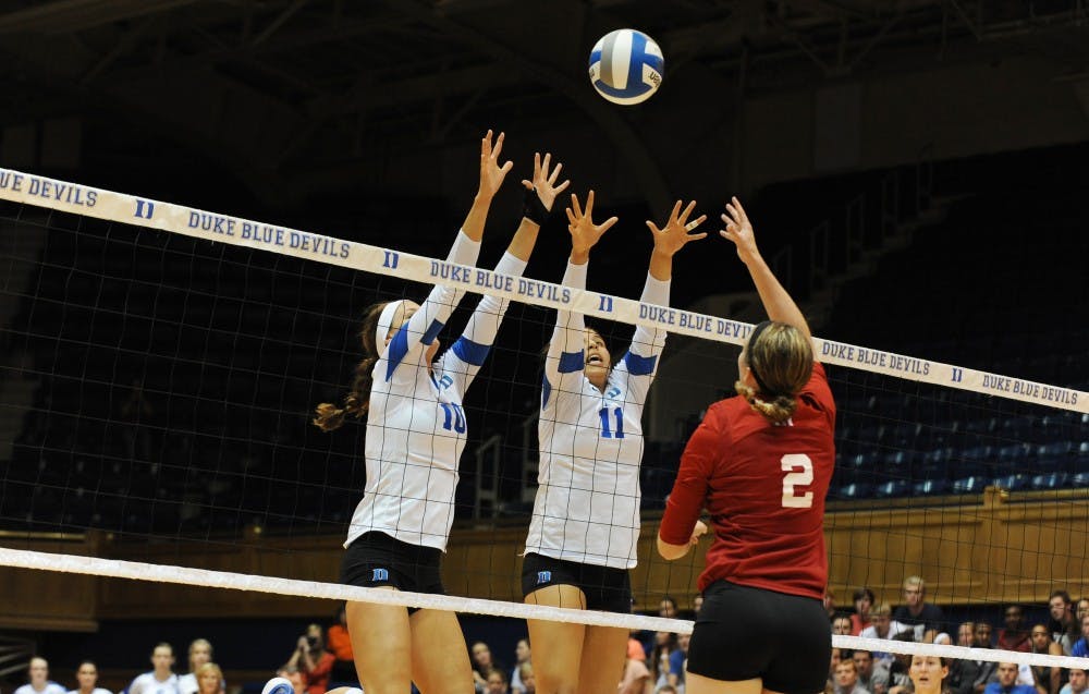 Duke held a block party in a straight-set victory against Indiana Friday night at Cameron Indoor Stadium.