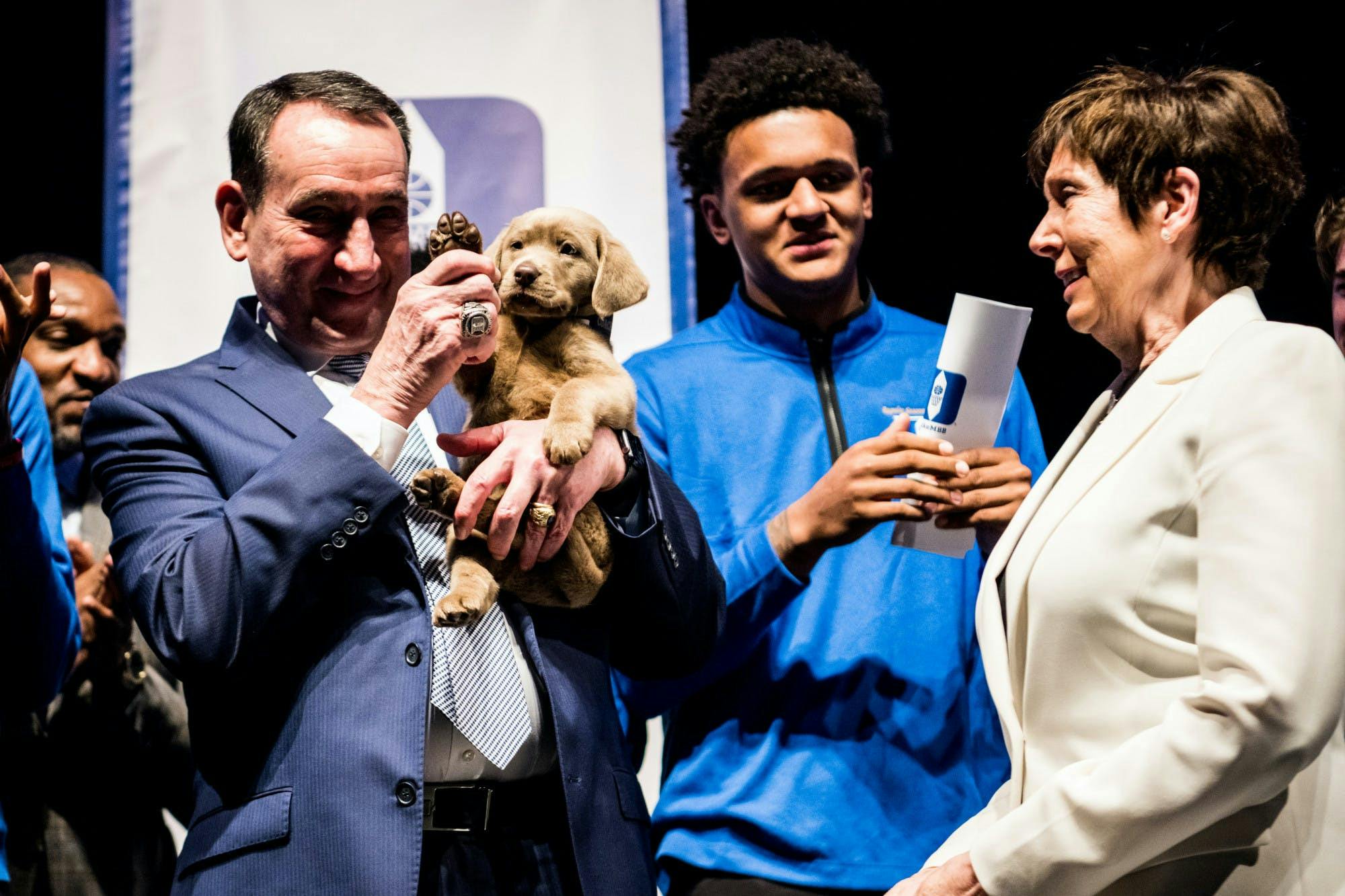 Coach K and Coach (the Puppy)