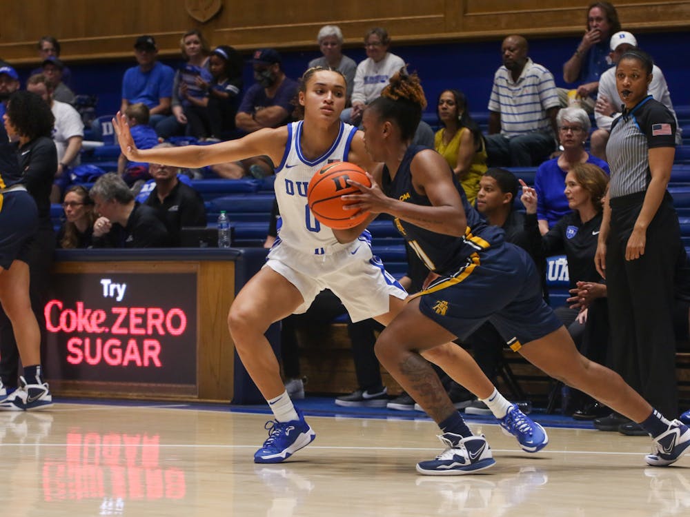 <p>Celeste Taylor and four other Blue Devils found themselves in foul trouble with three or more personals.</p>