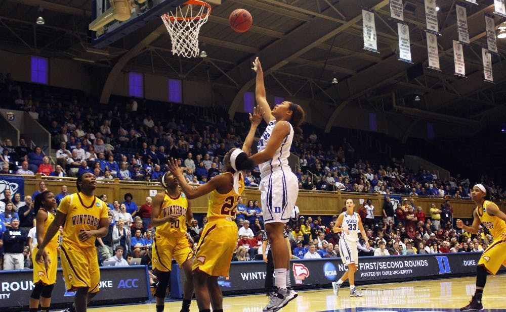 Freshman Kendall McCravey-Cooper recorded 14 points and 10 rebounds in Duke's blowout victory against Winthrop.
