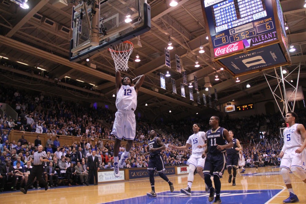 Justise Winslow notched his third consecutive double-double as Duke dominated Notre Dame Saturday afternoon.