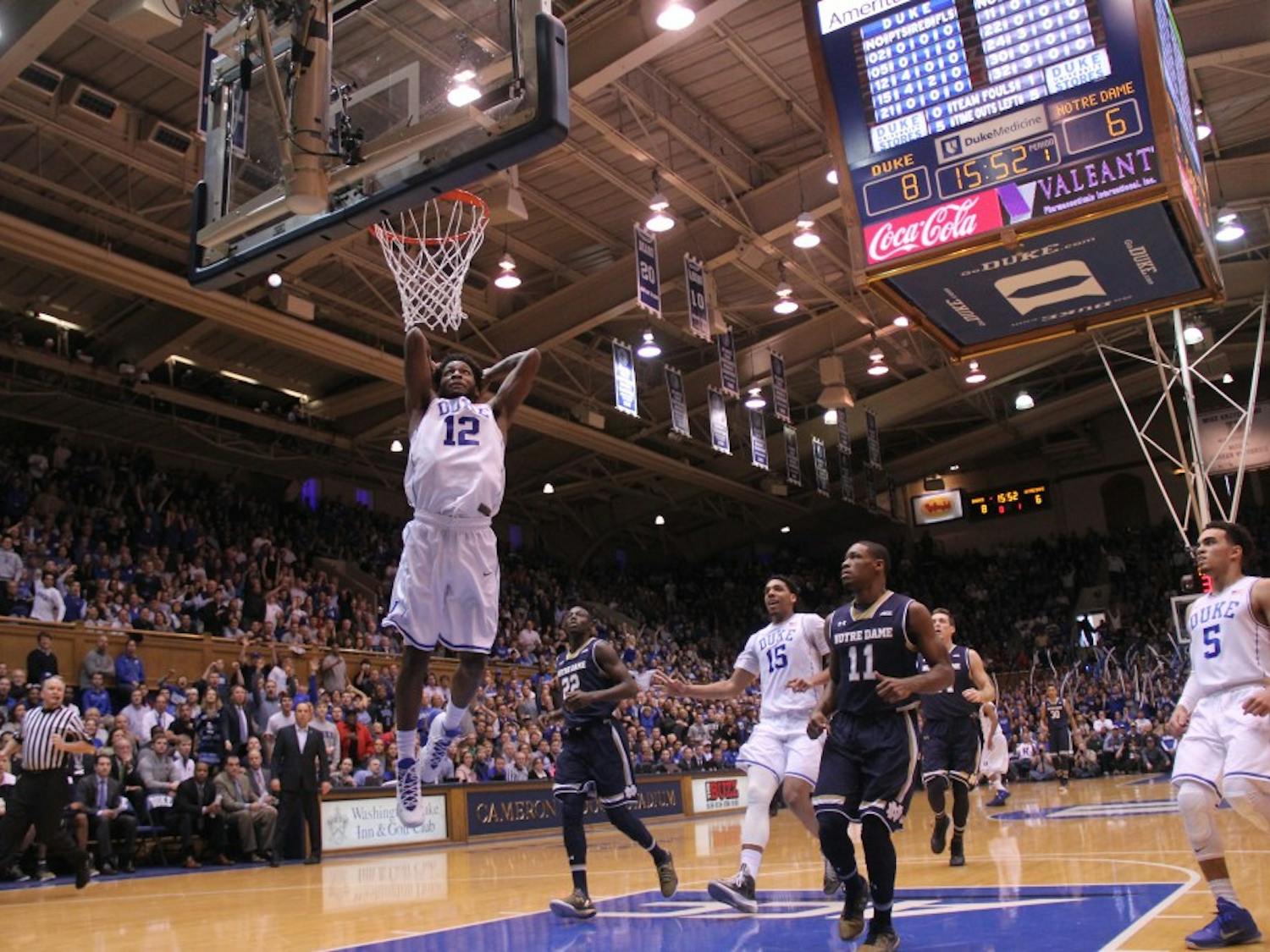 Justise Winslow notched his third consecutive double-double as Duke dominated Notre Dame Saturday afternoon.