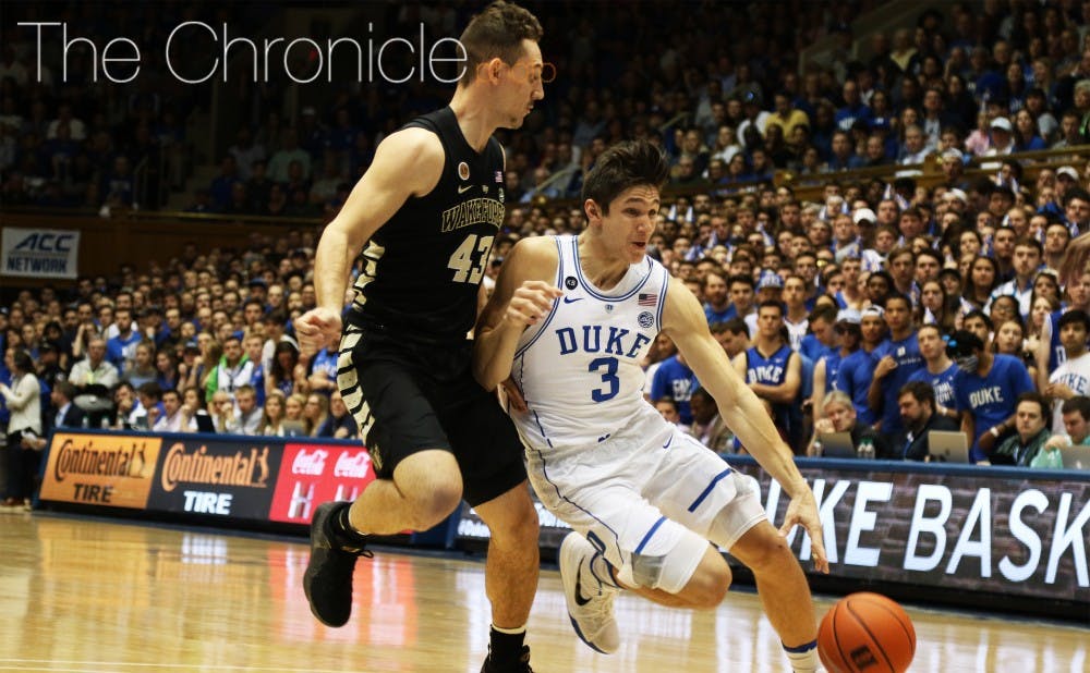<p>Grayson Allen set his teammates up for several easy baskets down low and on the perimeter against Wake Forest and finished with six assists.</p>