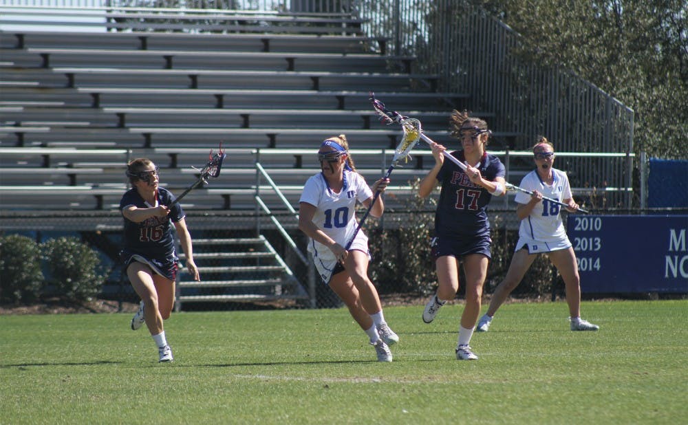 <p>Sophomore Kyra Harney notched her fourth hat trick of the year in a 10-9 loss to Georgetown Wednesday.</p>