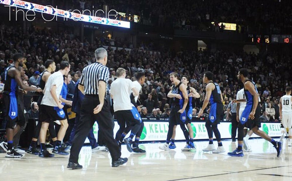 The Blue Devils celebrated after Kennard's go-ahead jumper, then preserved their first lead of the second half with a defensive stop.&nbsp;