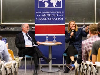 Israeli Foreign Minister Tzipi Livni (right) at Wednesday's talk, moderated by Bruce Jentleson (left).